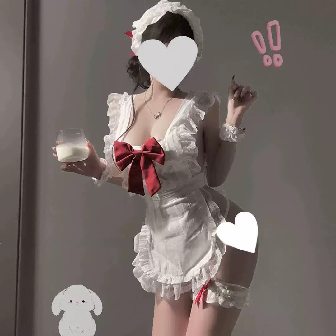 White Red Maid Set